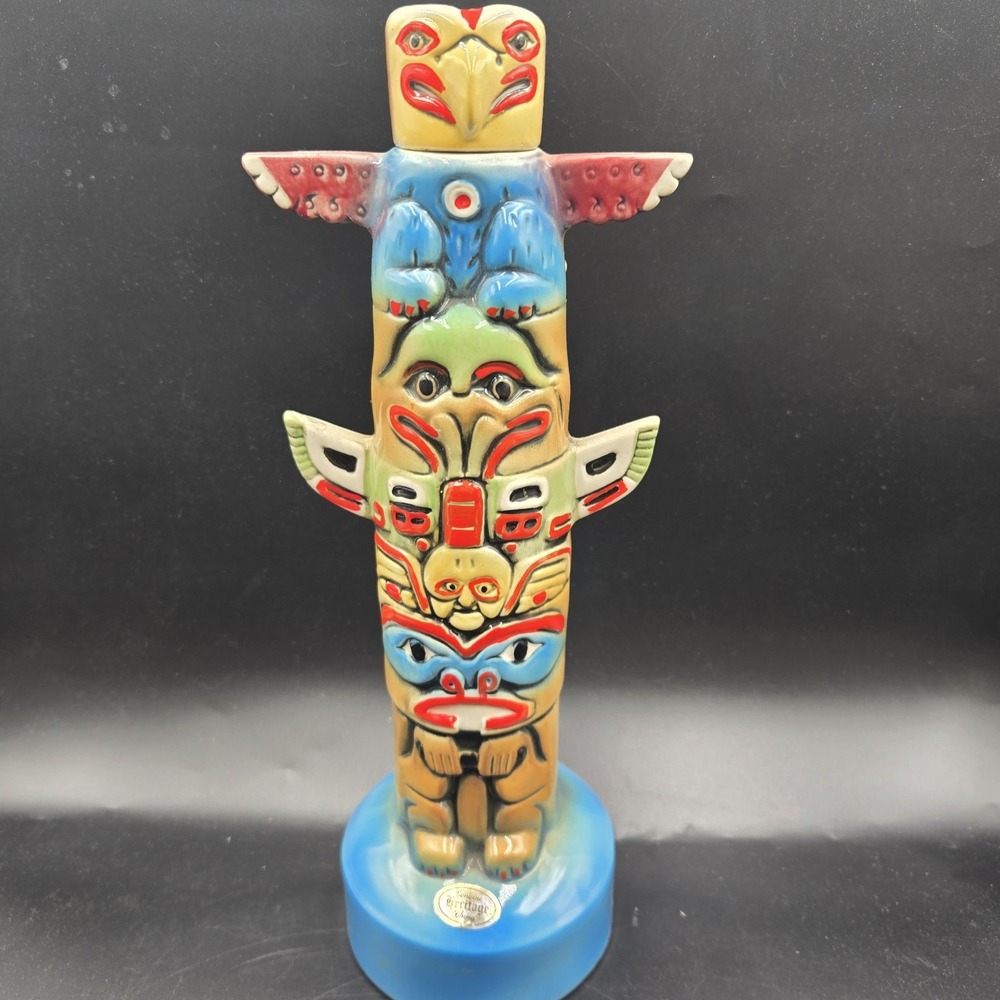 1972 Ezra Brooks Tiki Totem Pole Empty Whiskey Decanter beautiful Foil Sticker